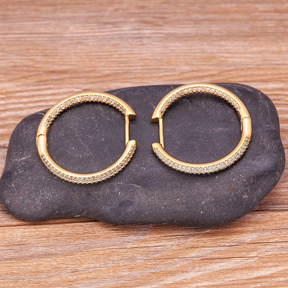 Popular Gold Color Full Zircon Hoop Earrings for Women