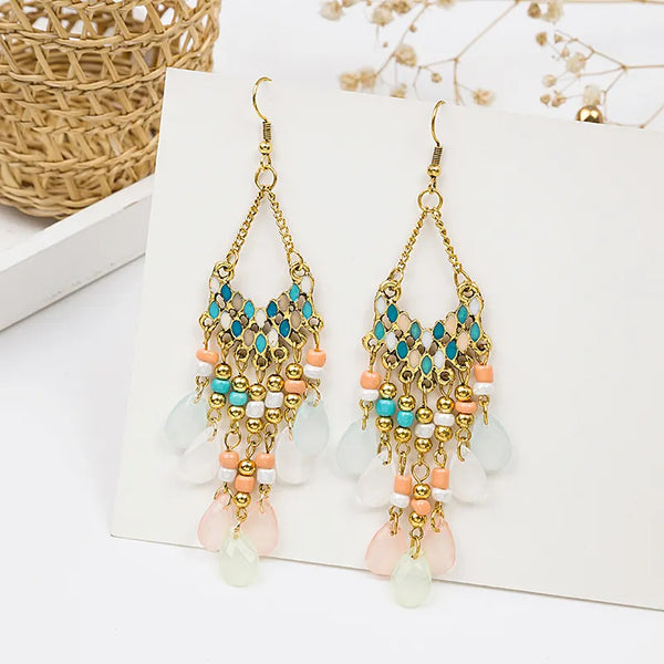Pendientes colgantes de cuentas de cristal multicolor bohemias