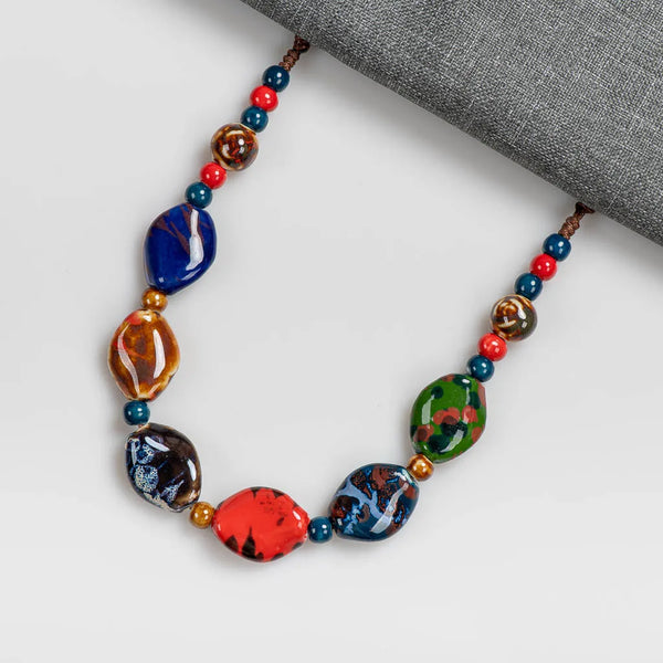 Colorful Adjustable Retro Irregular shape Ceramic Gift Neckalce