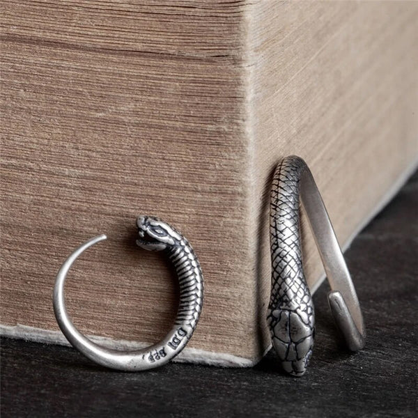 Anillo vintage de serpiente en plata de ley 925 negra para hombre y mujer.