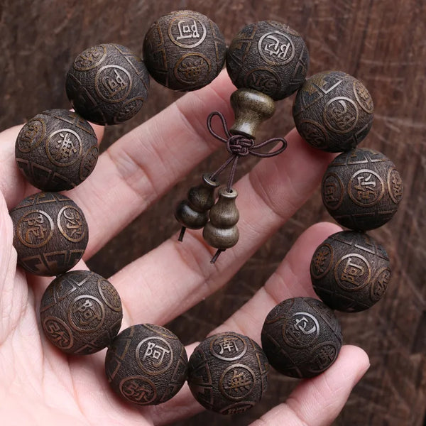 Pulsera de cuentas de ébano natural, pulsera de la suerte de 20 mm, pulsera budista, rosario de meditación
