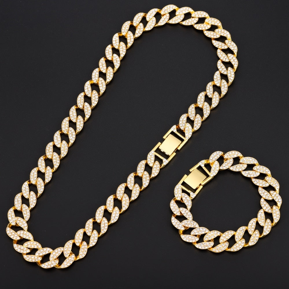 Cuban Necklaces Men Hip Hop Link neck Chain choker Rhinestones necklace for women