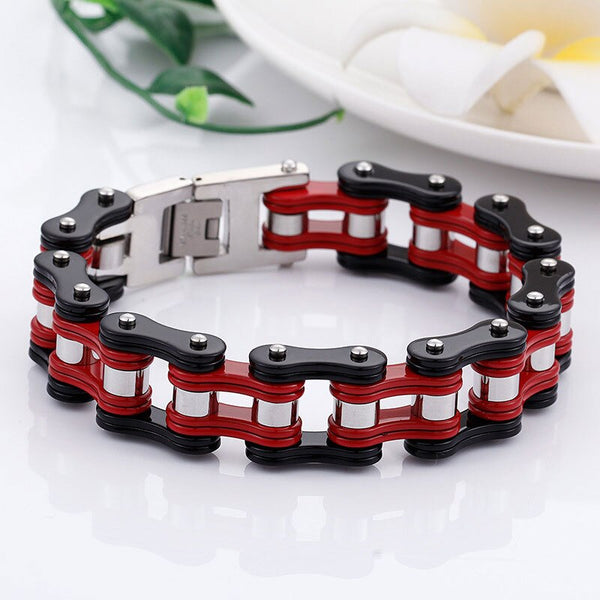 Pulseras de moda para hombre, brazaletes de cadena negra con diseño de motociclista y motocicleta.