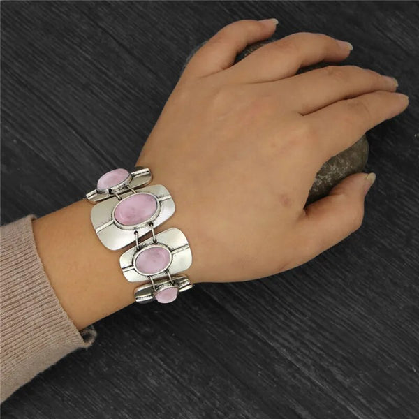 Pulsera vintage de cuarzo y lapislázuli oblonga para mujer