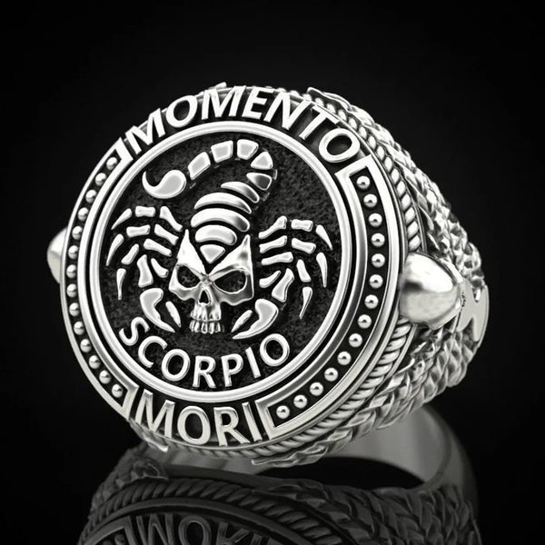 Anillo vintage de escorpión venenoso con calavera de escorpión, estilo punk, color negro y plateado para hombre.