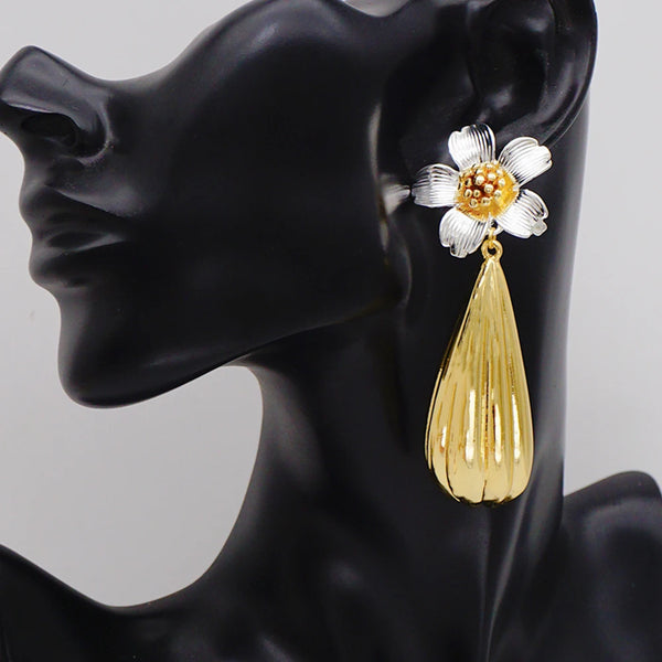Fashion Jewelry Stud Earrings Gold Color Flower Earring Drop Copper Hoop Earrings