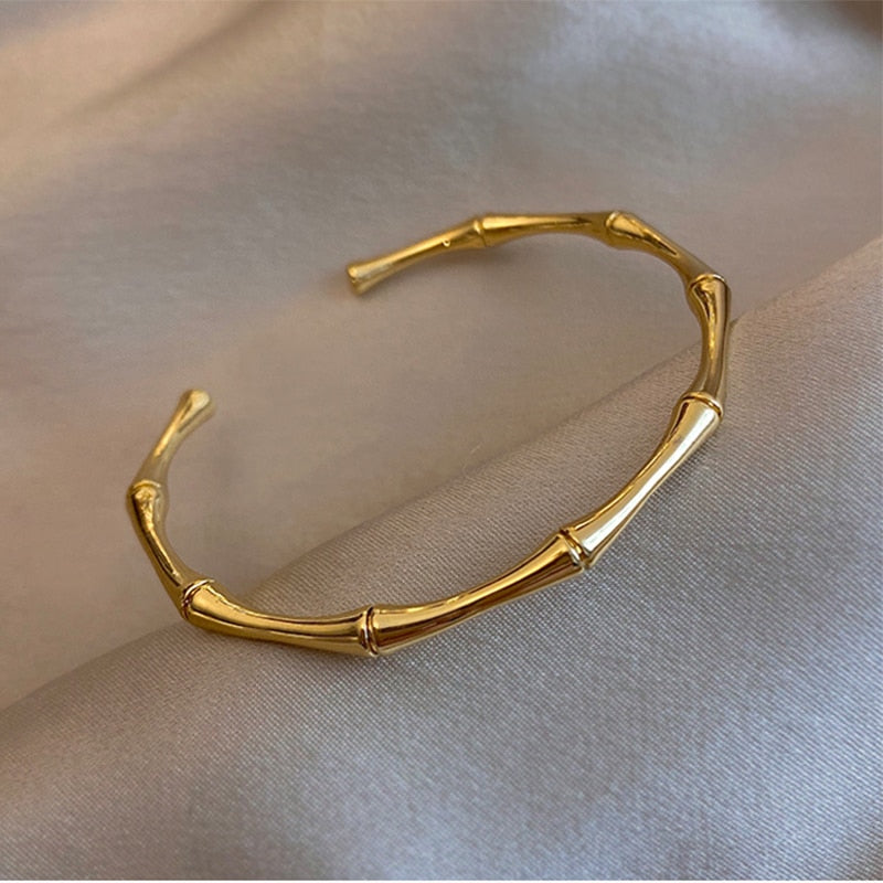 316L Stainless Steel Temperament Bamboo Open Thin Bangle High Quality Handmade Anniversary Gift