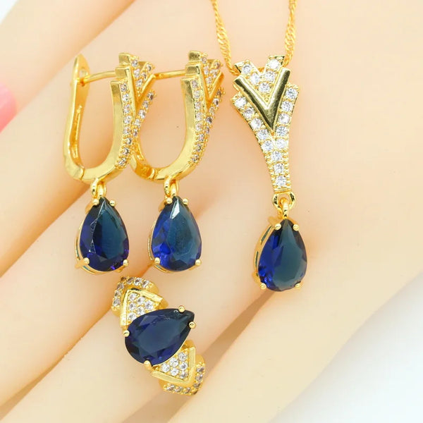 Blue White Green Semi-precious Earrings Necklace Pendant Rings Gift Box
