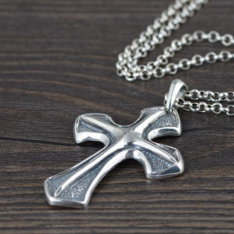 S925 Sterling Silver Retro Carved 3D Cross Pendant For Man Woman