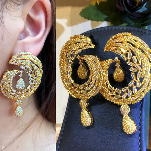 Top Quality Dubai Luxury golden Big Round Pendant Earrings For Women