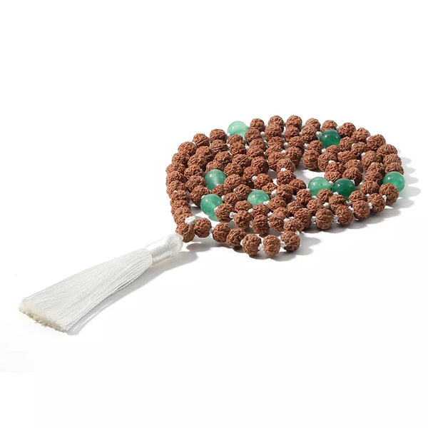 Collar largo de Rudraksha con piedras semipreciosas para mujeres y hombres, con 108 cuentas de Mala.