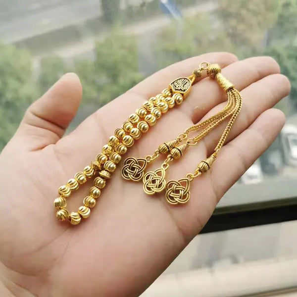Pulsera islámica pequeña de 33 cuentas con Tasbih dorado para Ramadán. Accesorios musulmanes disponibles.
