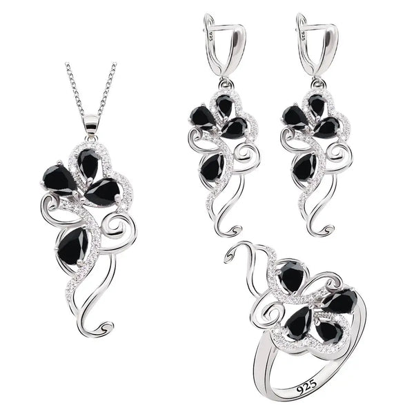 Classic Black White Green Zircon Silver Color Jewelry Sets for Women Gift