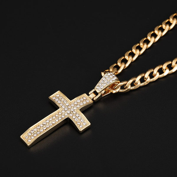 Collar con colgante de cruz de hip hop para hombre, estilo egipcio, con brillantes pavé de diamantes de imitación.