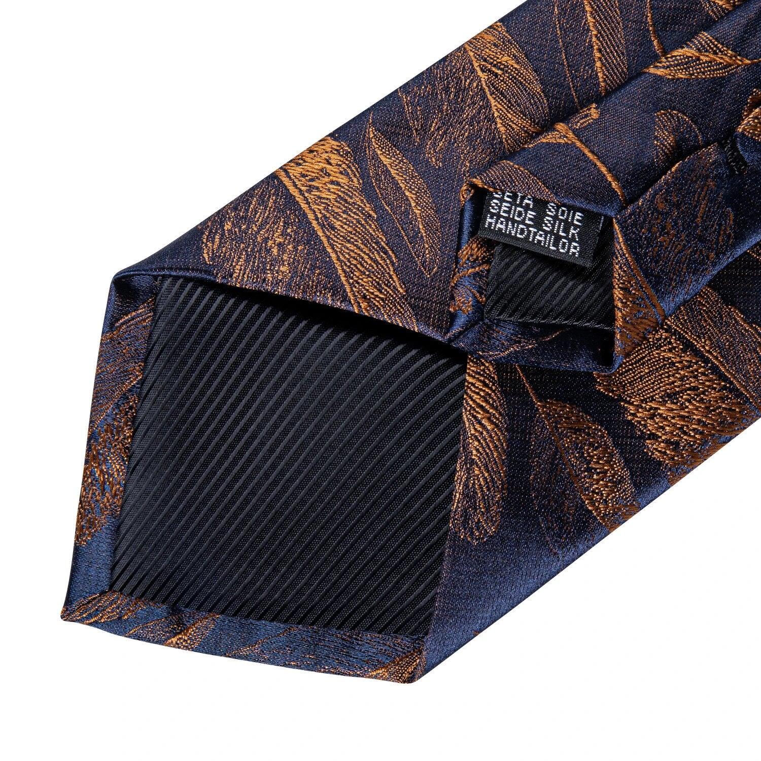 8cm Fashion Gold Feather Print Men's Silk Ties Handkerchief Cufflinks Set