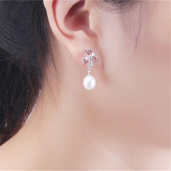 Flower 8-9mm Genuine Natural Freshwater Pearl Drop Earrings For Women