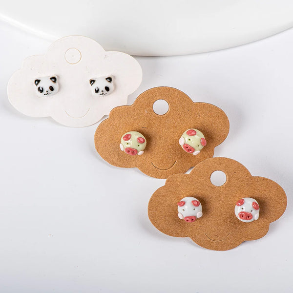 DIY Small Ceramic Stud earrings Flower Geometric Animal Stud Earrings