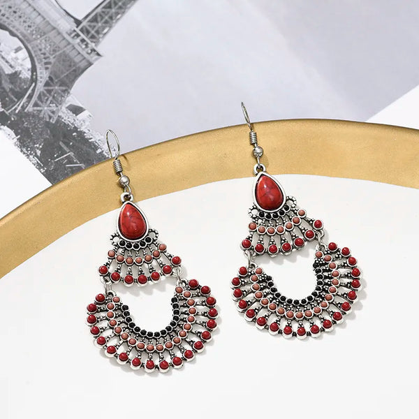 Pendientes vintage de gota de agua de piedra natural para mujer
