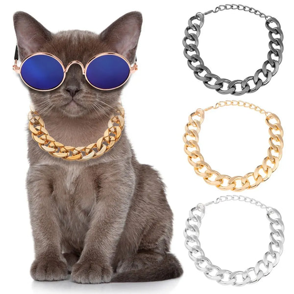 Aluminum Punk Gold Silver Black Dog Chain Collar