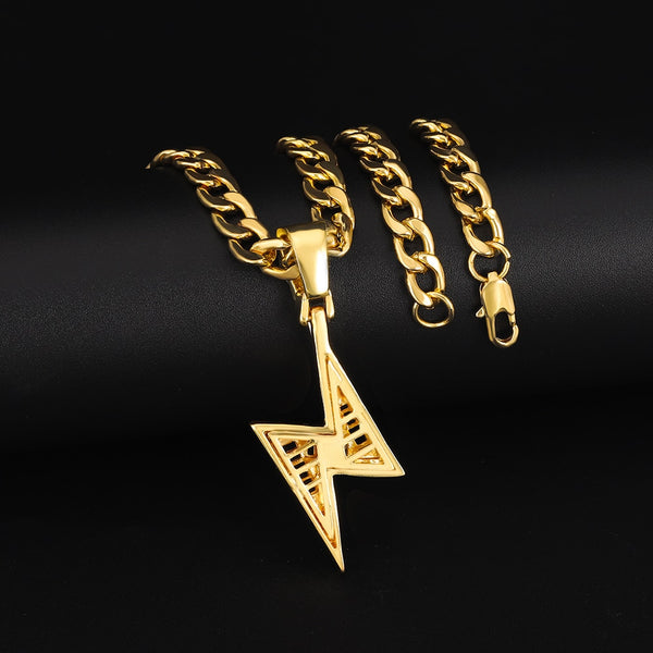 Hip Hop Pendant  Retro Full Zircon Lightning Necklace Men