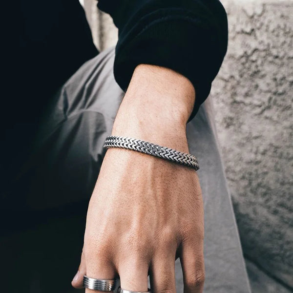 MEN STAINLESS STEEL BALI FOXTAIL CHAIN BRACELET TOGGLE CLASP