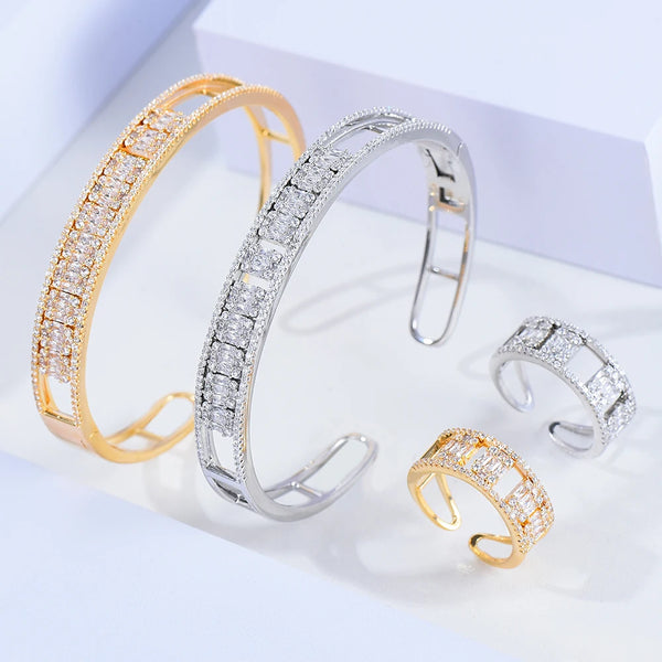 Luxury DIY Trend Movable CZ Bangle Ring Set Fashion Jewelry Sets For Women