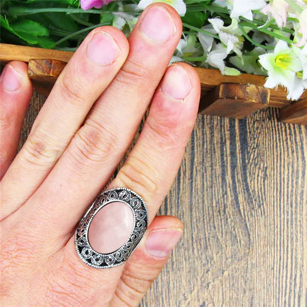 Anillos vintage de lapislázuli y cuarzo natural ovalado para mujer