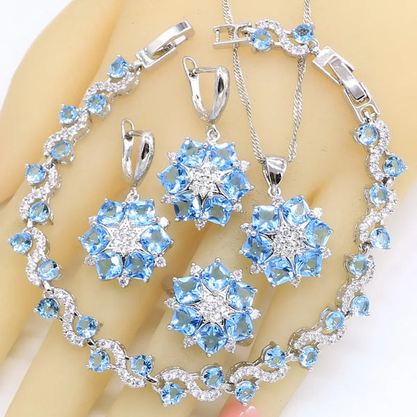 Sky Blue Stones Dubai Wedding Jewelry Sets For Women