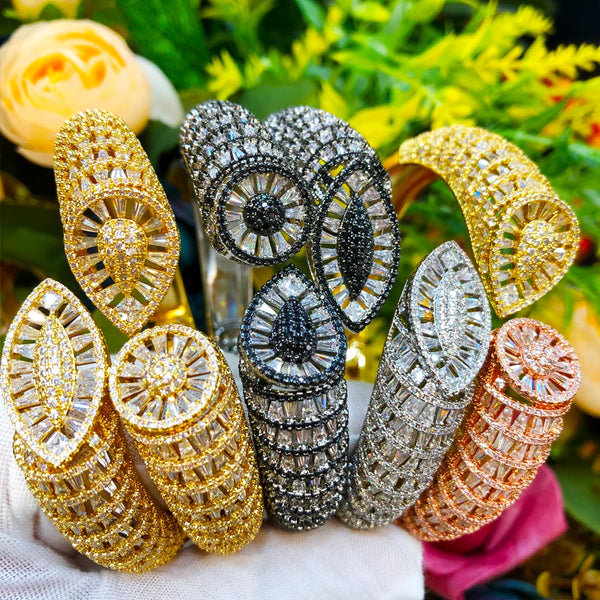 Be Original Geometric Sparkling Big Bangle Ring Jewelry Set Women Girl Gift