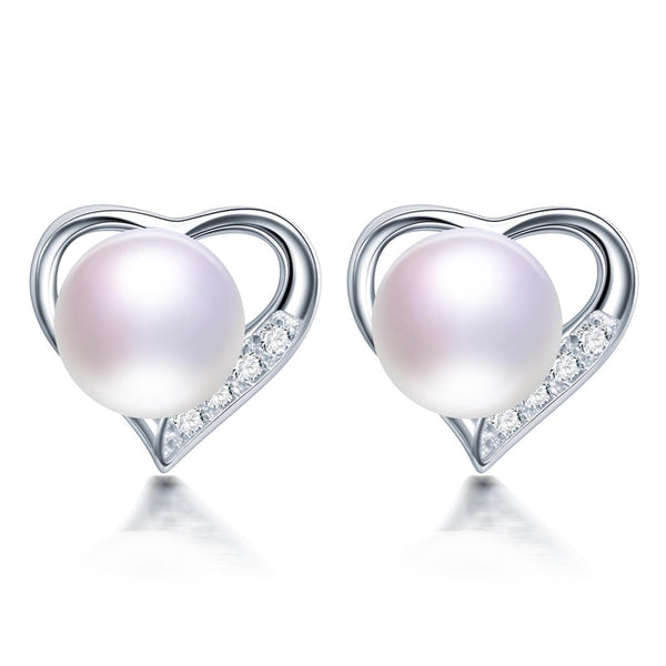 Classic Heart Stud Natural Pearl Earrings