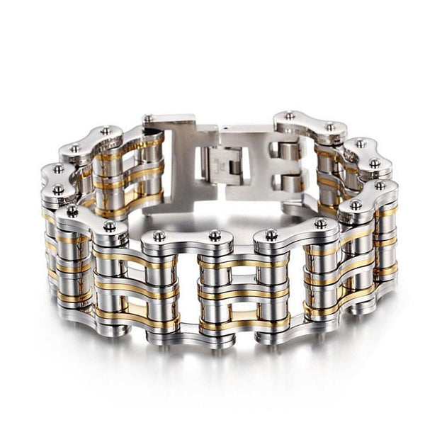 Pulseras punk para hombre, brazaletes dorados de cadena de motociclista para bicicleta y motocicleta.