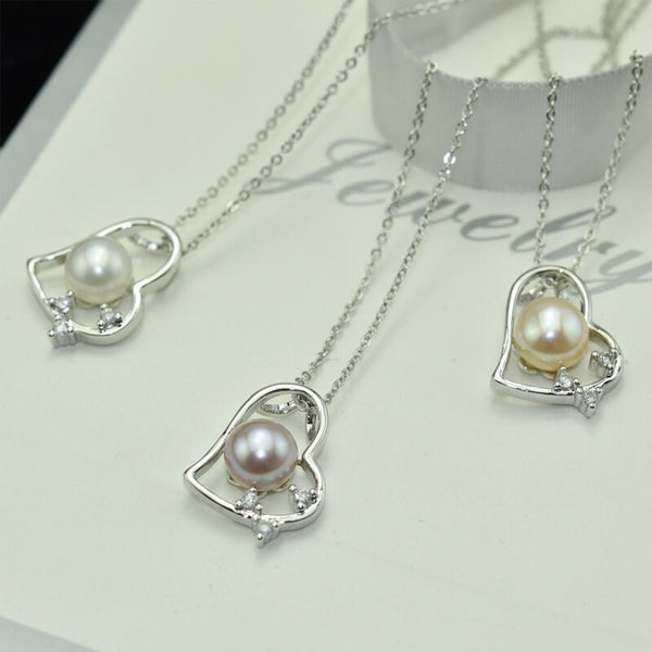 Collar de perlas de agua dulce naturales con colgante de corazón de perla de amor