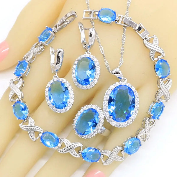 Sky Light Blue Bridal Zircon Jewelry Sets For Women