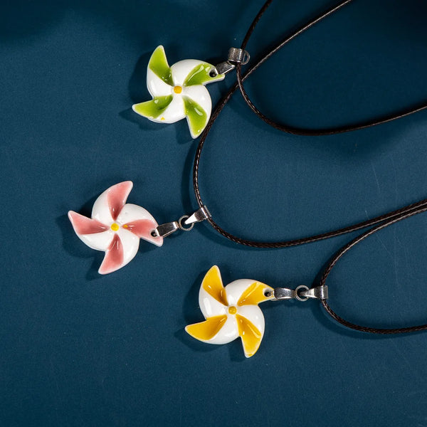 Colorful Ceramic Windmill Pendant Cute Gift Necklace For Women Girl