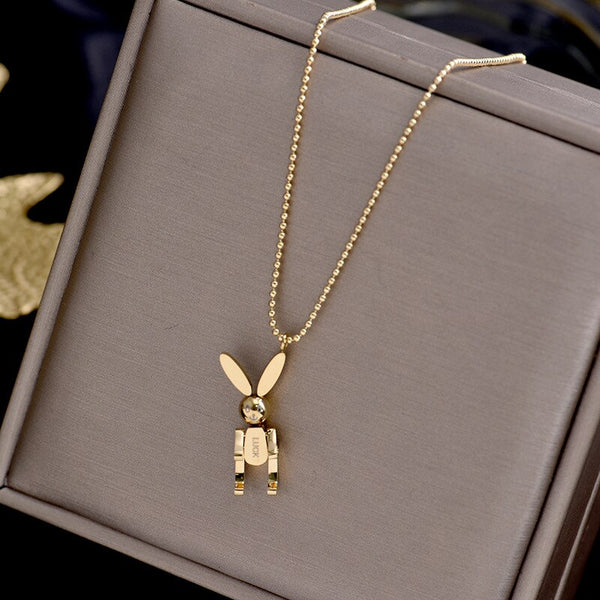 Stainless Steel Movable Rabbit Necklace