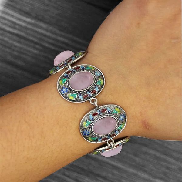 Pulseras vintage de cuarzo ovalado y lapislázuli para mujer