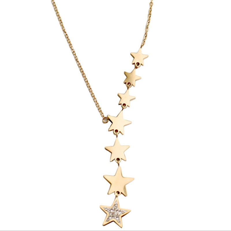 Stainless Steel Gold Color Multip Stars Zircon Necklace For Women Chain Choker Necklace