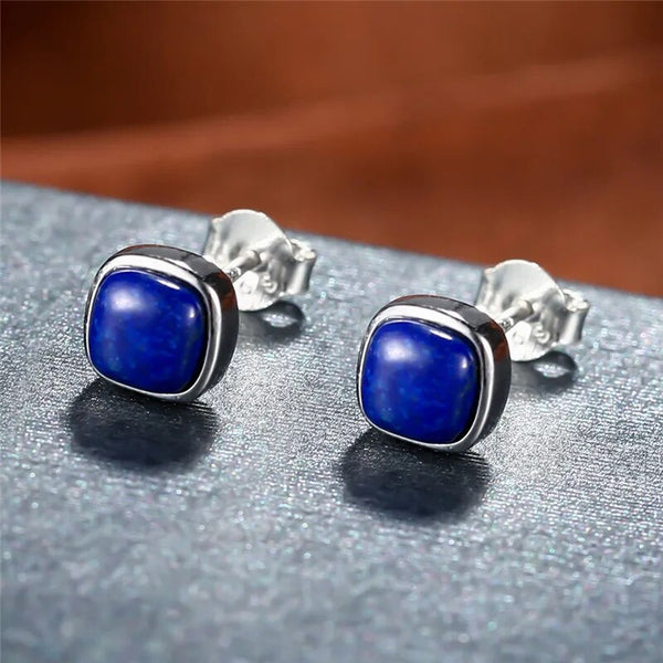 Pendientes de plata tailandesa con lapislázuli, 100 % plata de ley 925 pura para mujer.