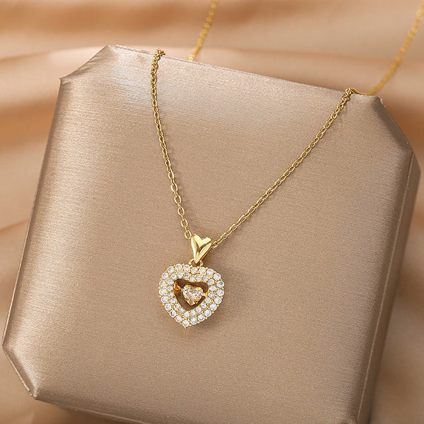 Colgante de amor de cristal brillante de acero inoxidable 316L