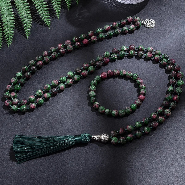 Juego de collar de japamala de turquesa africana de 8 mm con 108 cuentas para meditación y yoga.