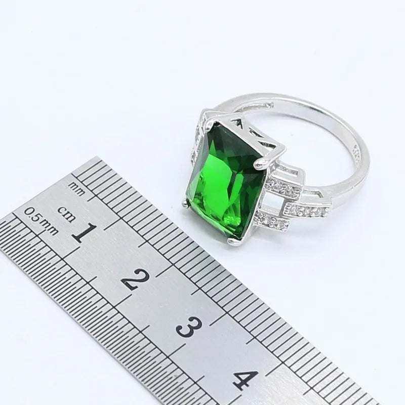 Geometric Green Semi-precious  Silver Color Jewelry Sets for Women