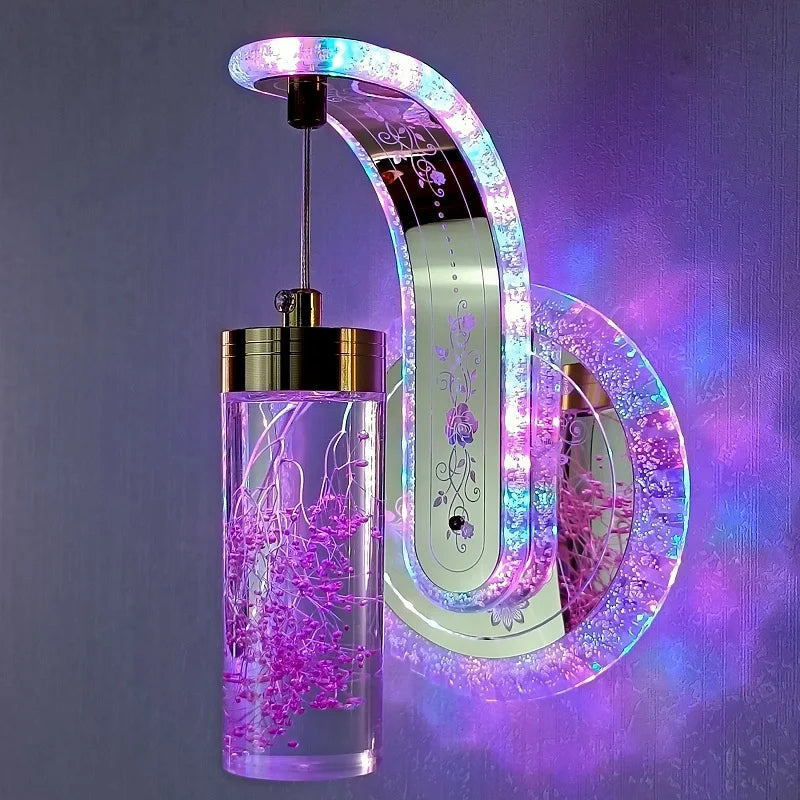 New Bedside Wall Lamp Bedroom 3 Color Dimming Luxury Flower Crystal Amber Mirror Light
