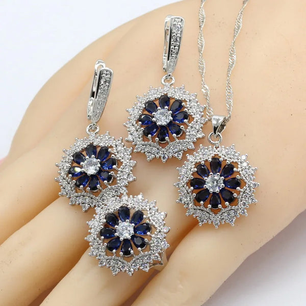 Silver Color  Blue Green Yellow Multi Earrings Ring Necklace Pendant  Gift