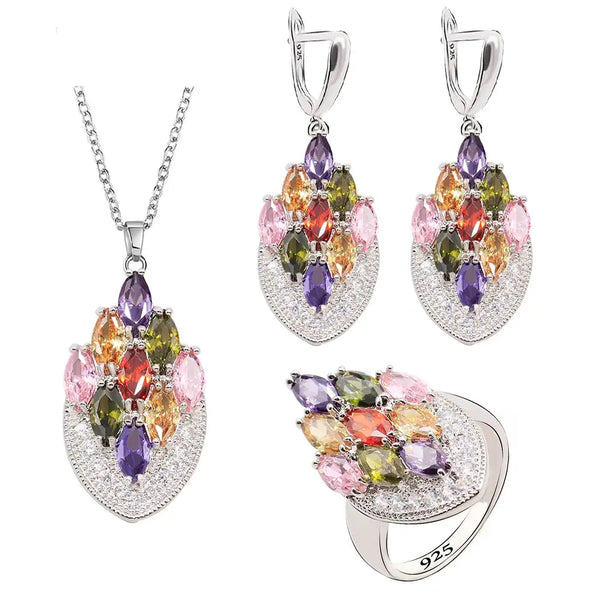 Multicolor Blue Black Semi-precious Silver Color Jewelry Sets for Women