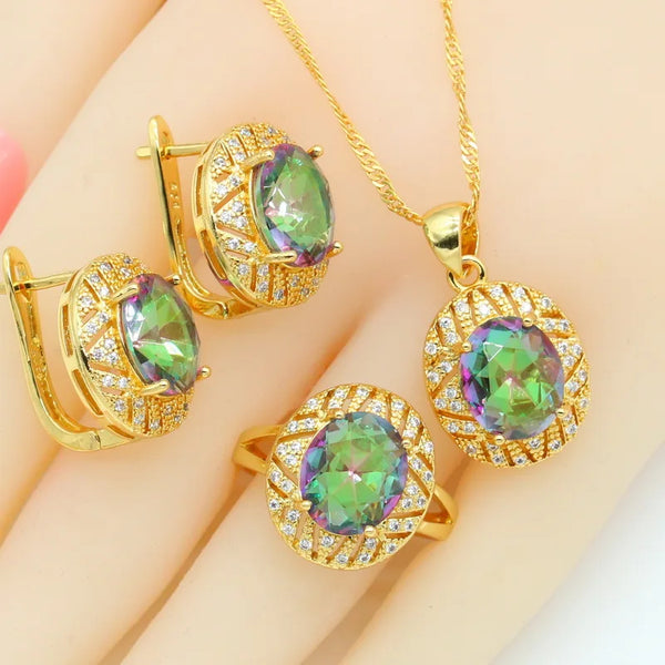 Rainbow Blue Stones Gold Color Jewelry Sets for Women