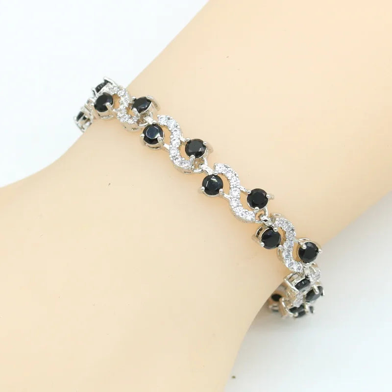 Black Freshwater Pearls Silver Color Jewelry Sets For Women