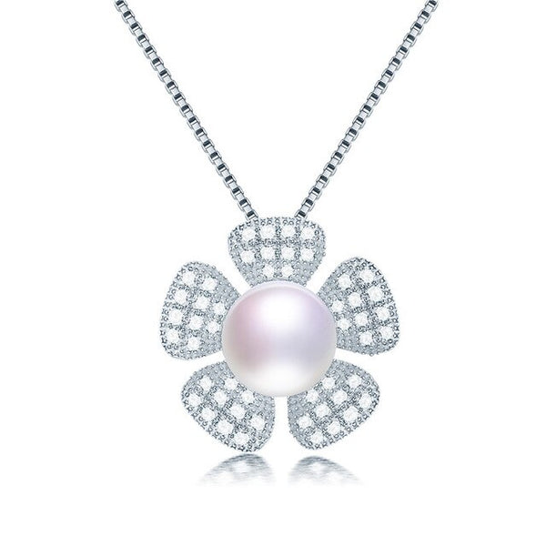 Colgante de flor de circonita en plata de ley 925 de moda