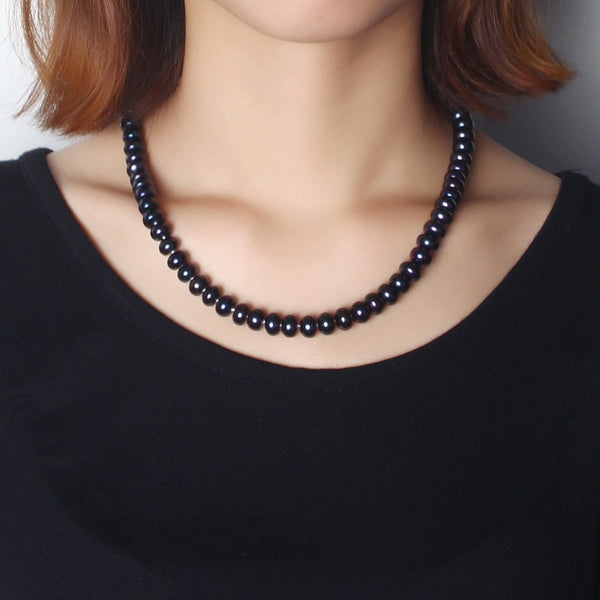 Increíble collar nuevo de perla negra auténtica para mujer