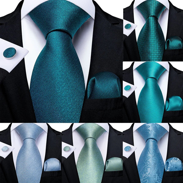 Corbata de boda de seda de diseño sólido verde azulado para hombre