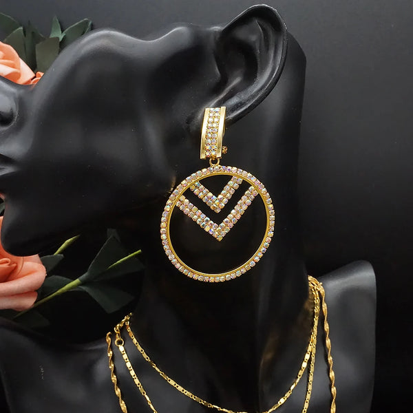 Round Crystal Geometric Earrings Long Earrings For Women